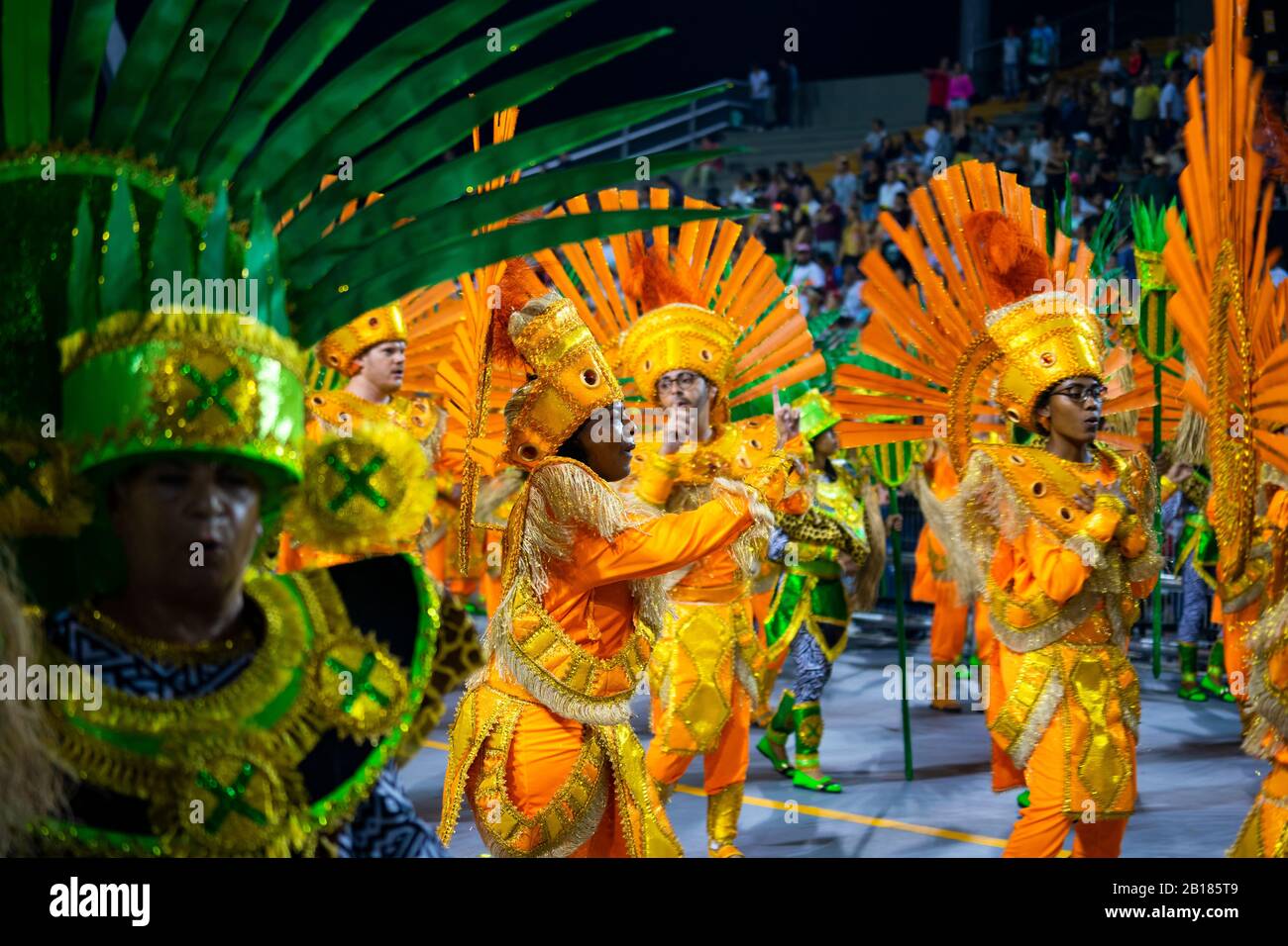 Lesser known that the Carnival of Rio de Janeiro, the Carnival in Sao Paulo has seen massive growth in the past few year, and can easily compete in be Stock Photo
