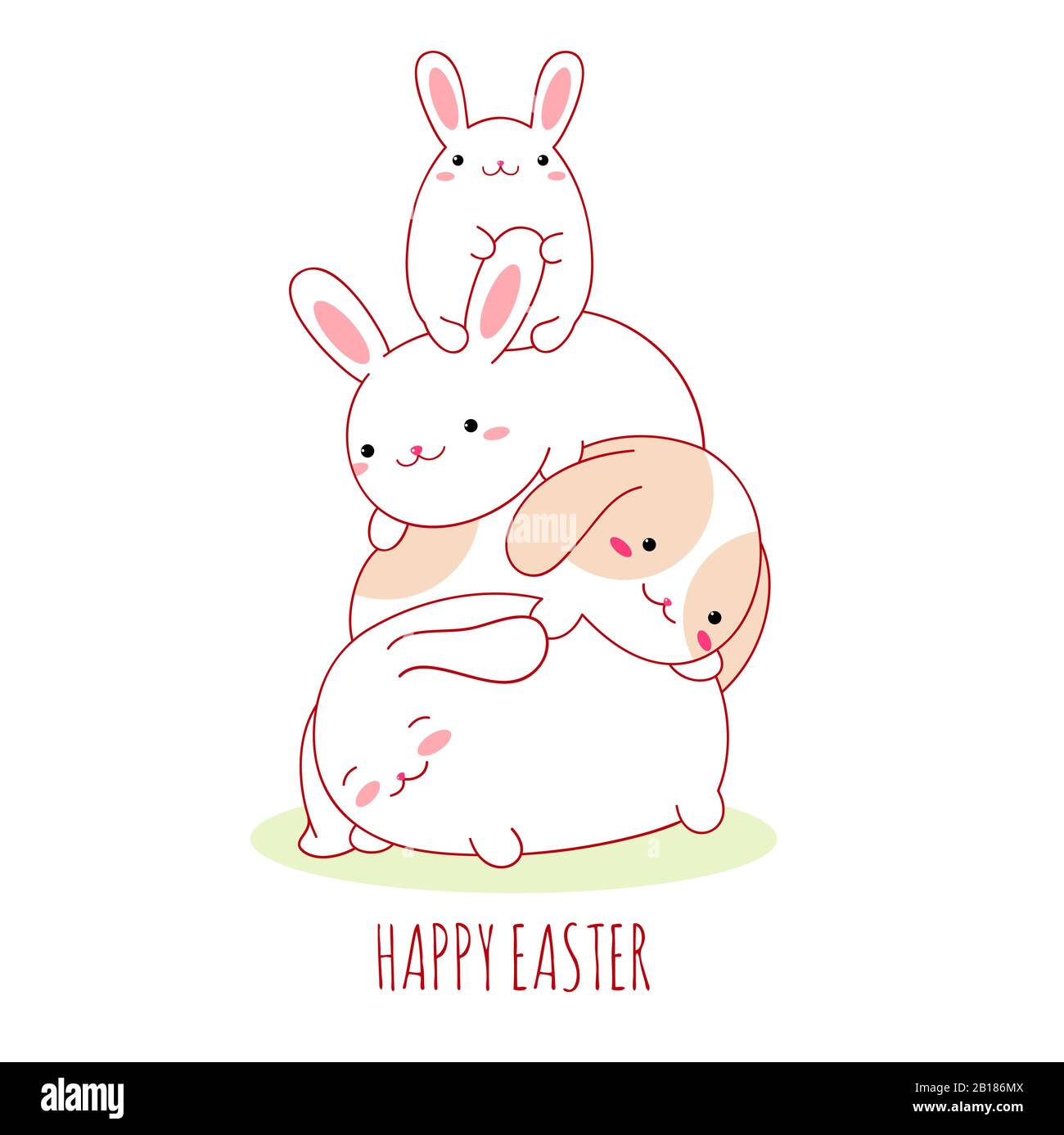 Happy Easter card with cute family of bunnies. Isolated on white  background. Four funny cartoon rabbits in pyramid composition. Vector  illustration EP Stock Vector Image & Art - Alamy
