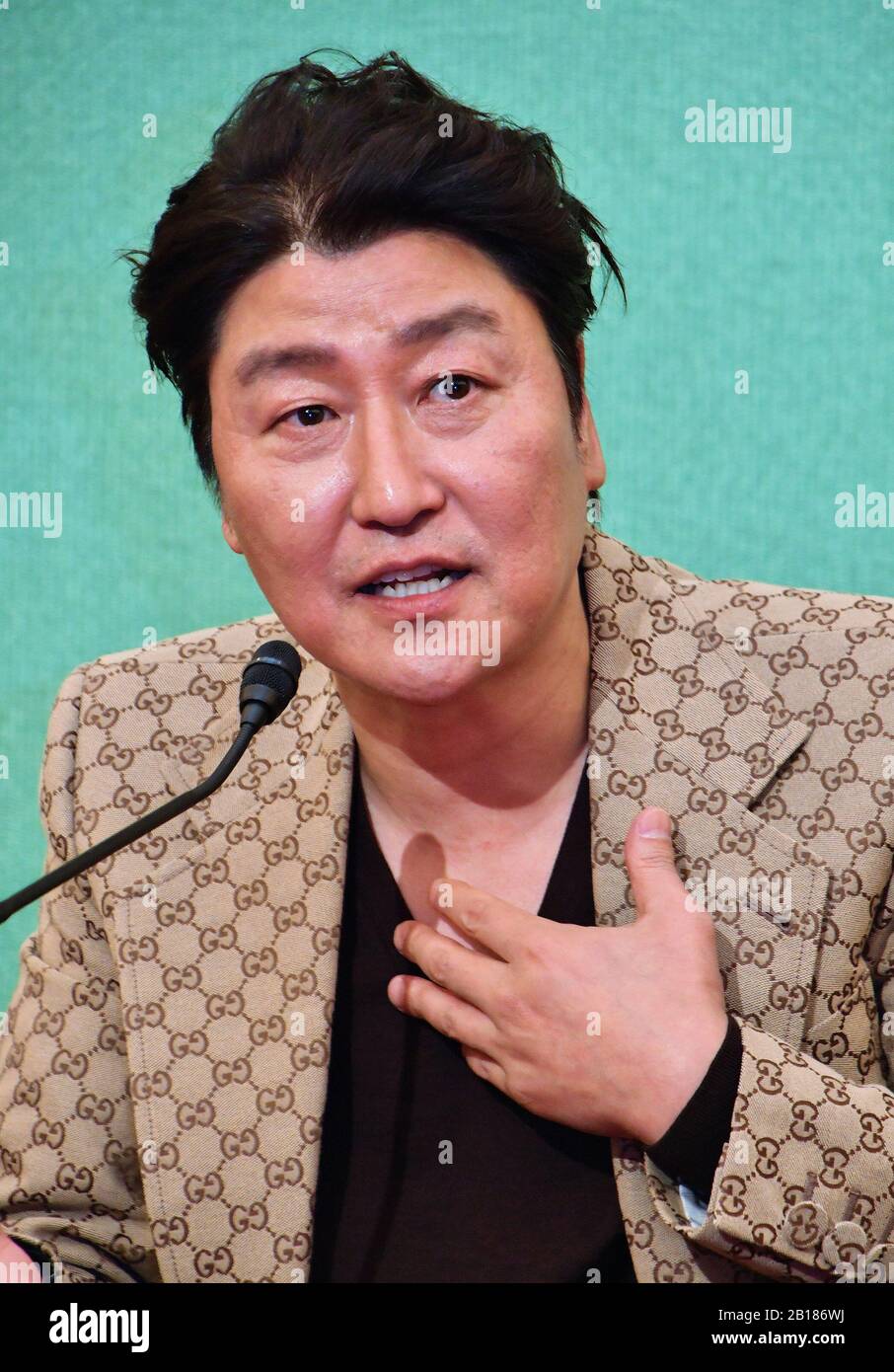 South Korean actor Song Kang-ho attends the press conference for Oscar winner of Best Original Screenplay, Best Director and Best Picture for 'Parasite' at the Japan national press club in Tokyo, Japan on February 23, 2020. Stock Photo