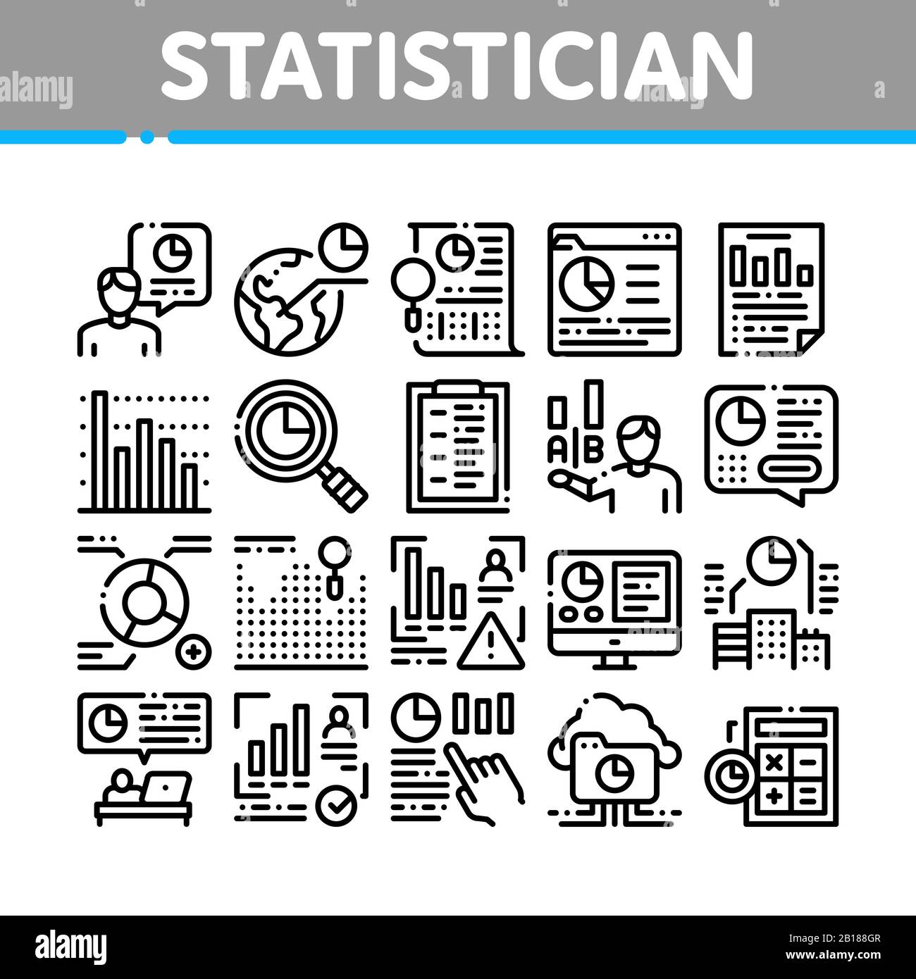 Statistician Assistant Collection Icons Set Vector Stock Vector