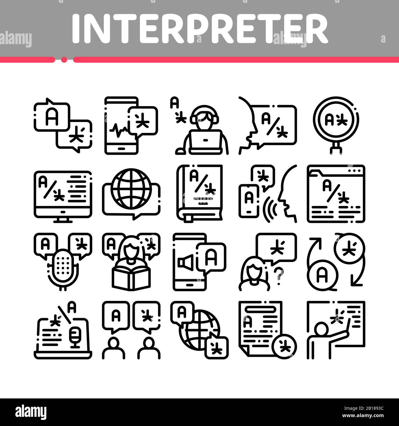 Interpreter Translator Collection Icons Set Vector Stock Vector