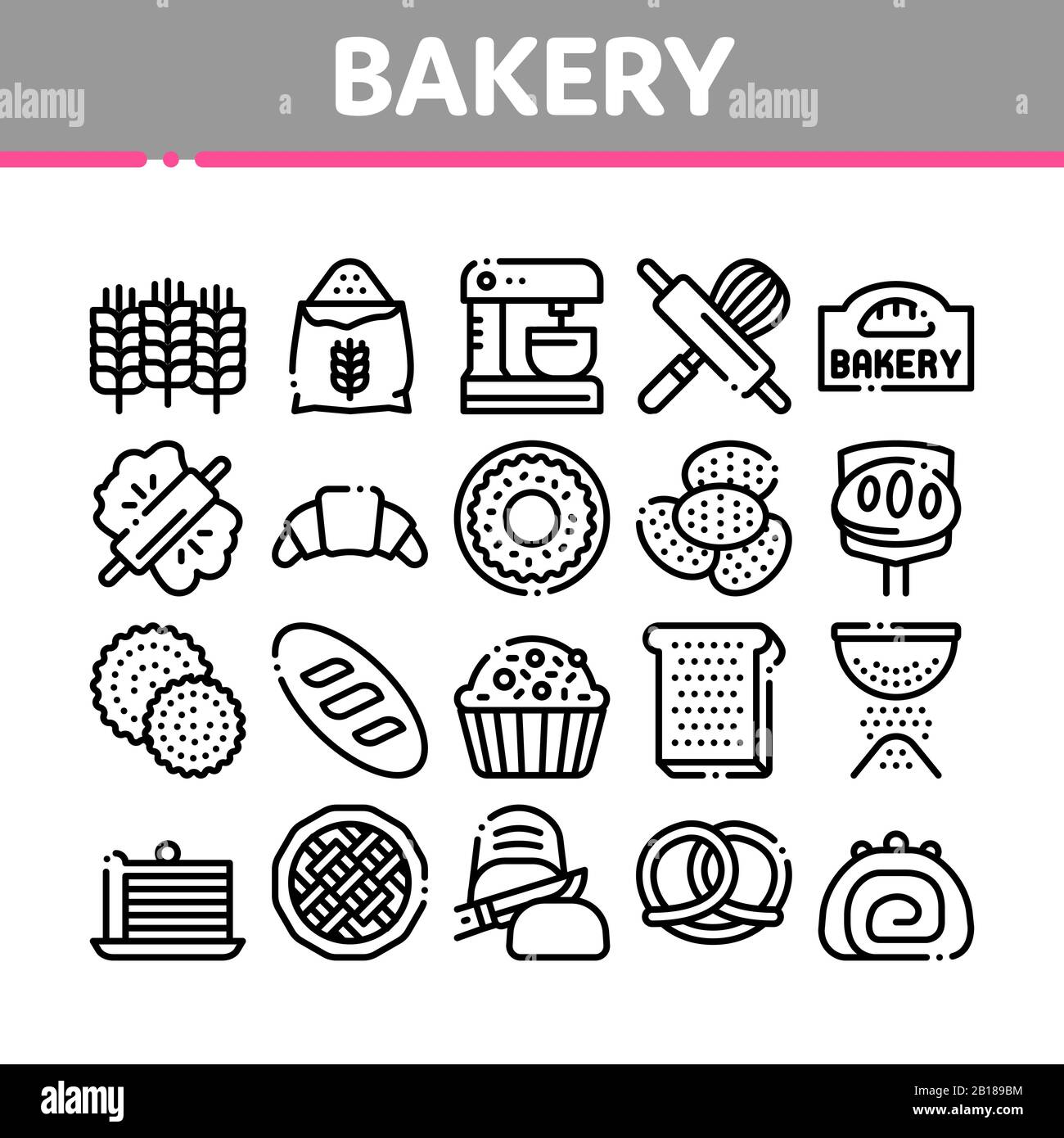 Bakery Tasty Food Collection Icons Set Vector Stock Vector Image & Art ...