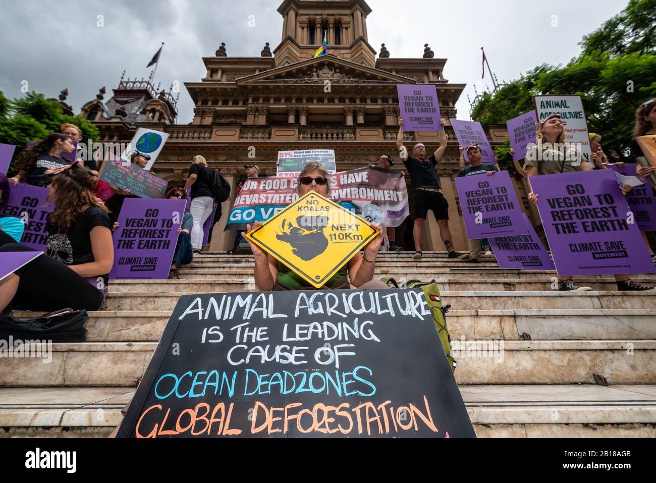 Sydney, Australia - Feb 22, 2020 - An estimated 6000 Australian protesters gather at Sydney Town Hall in a huge climate change protest rally. Stock Photo