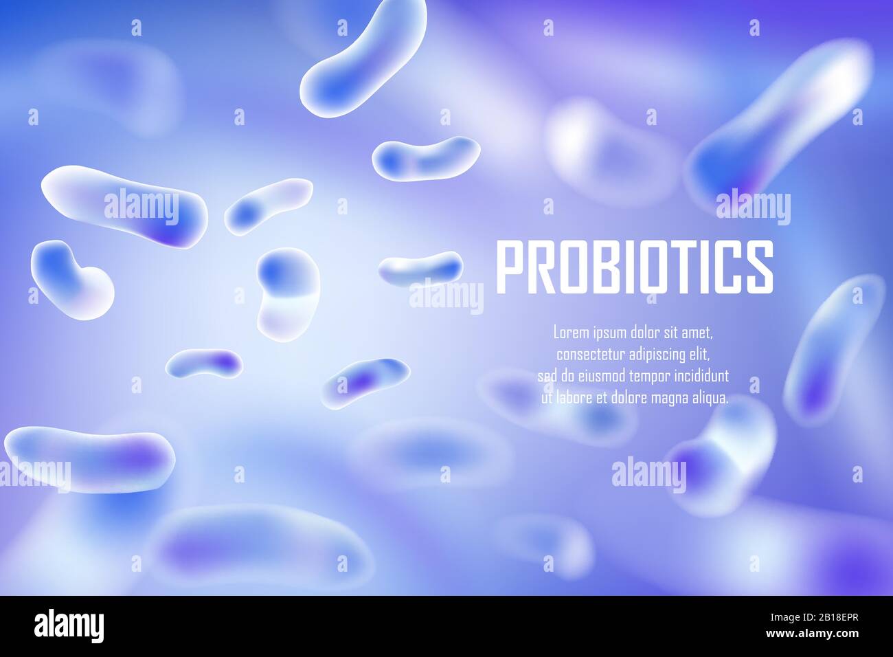 Bacteria, probiotics and viruses cell ad design. Abstract Realistic lactobacillus 3d biological illustration. Probiotic bacteria medical flora banners Stock Vector