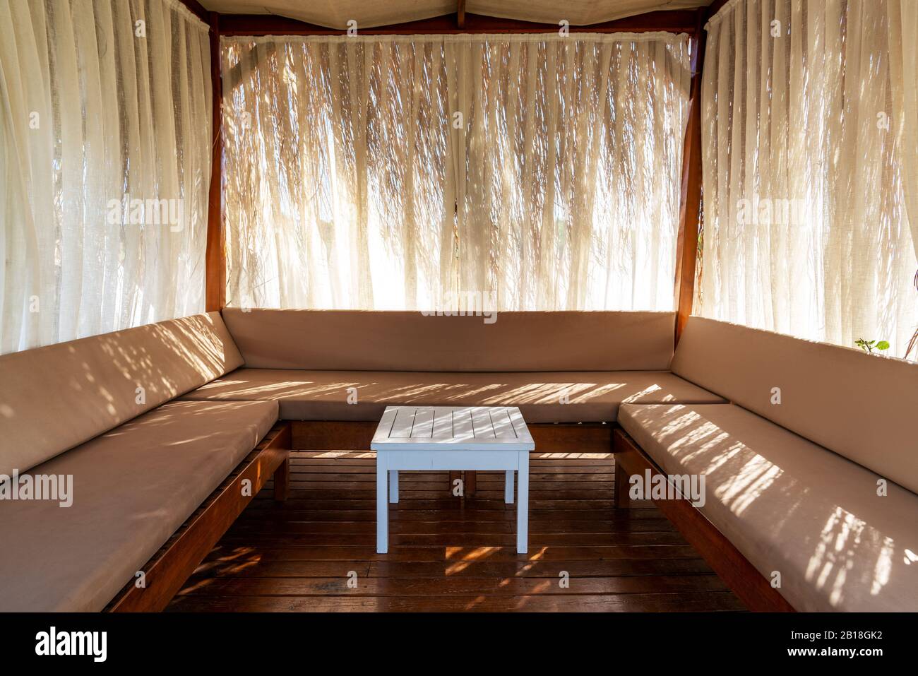 Comfortly and luxury designed pergola or pavillon for people who wants privacy and vip service on a vacation Stock Photo