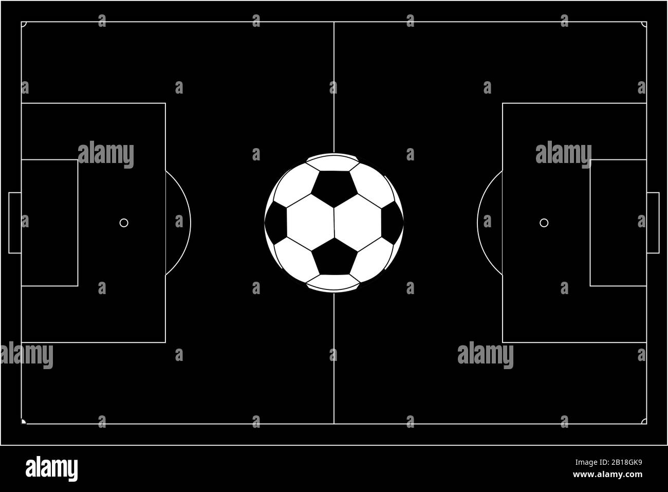 Soccer ball on football pitch. Black outline Stock Vector