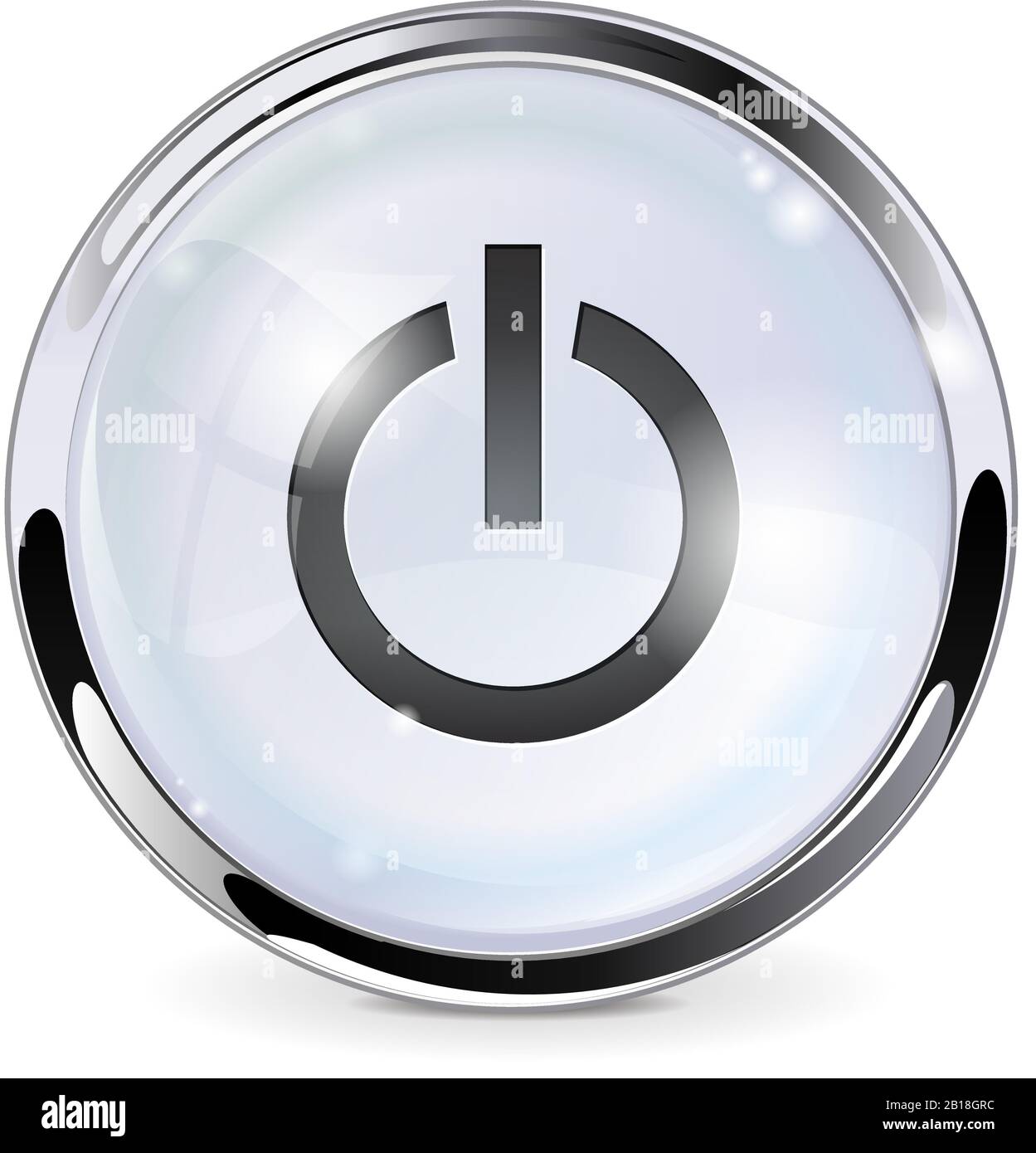 Power button. White glass button with chrome frame Stock Vector