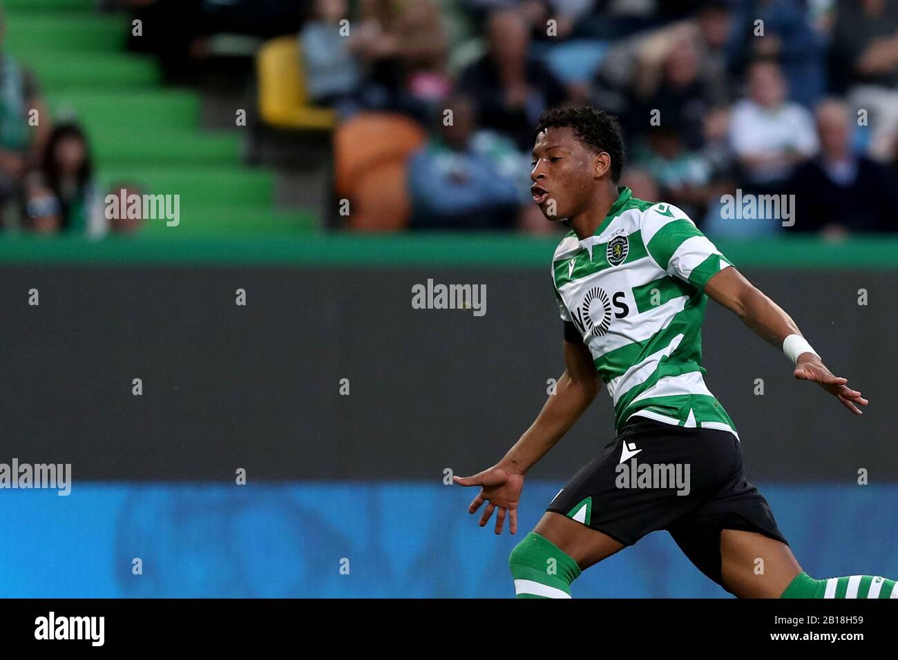Lisbon, Portugal. 23rd Feb, 2020. Gonzalo Plata of Sporting CP celebrates during the Primeira Liga football match between Sporting CP and Boavista FC in Lisbon, Portugal, on Feb. 23, 2020. Credit: Pedro Fiuza/Xinhua/Alamy Live News Stock Photo