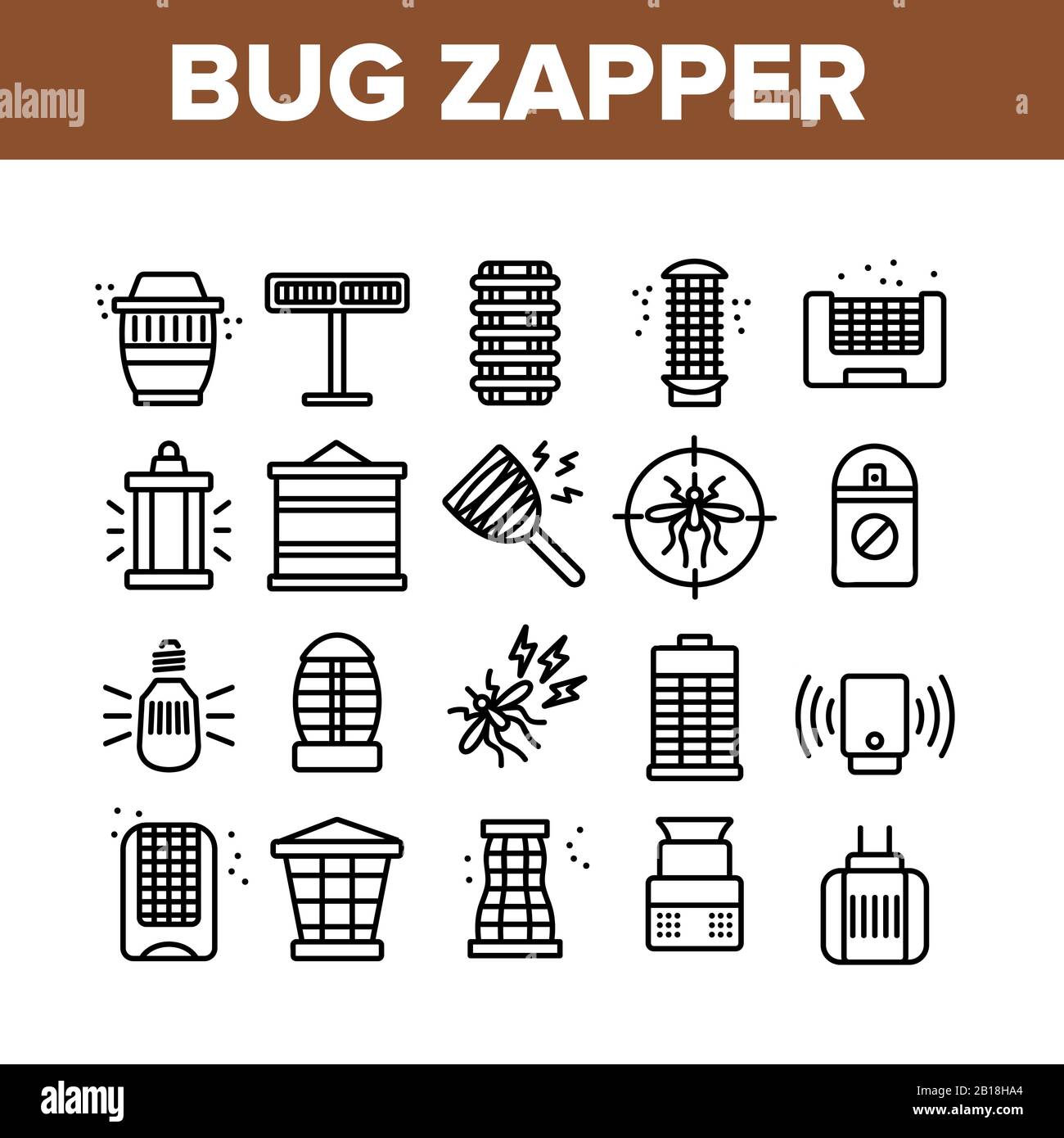 Bug Zapper Equipment Collection Icons Set Vector Stock Vector