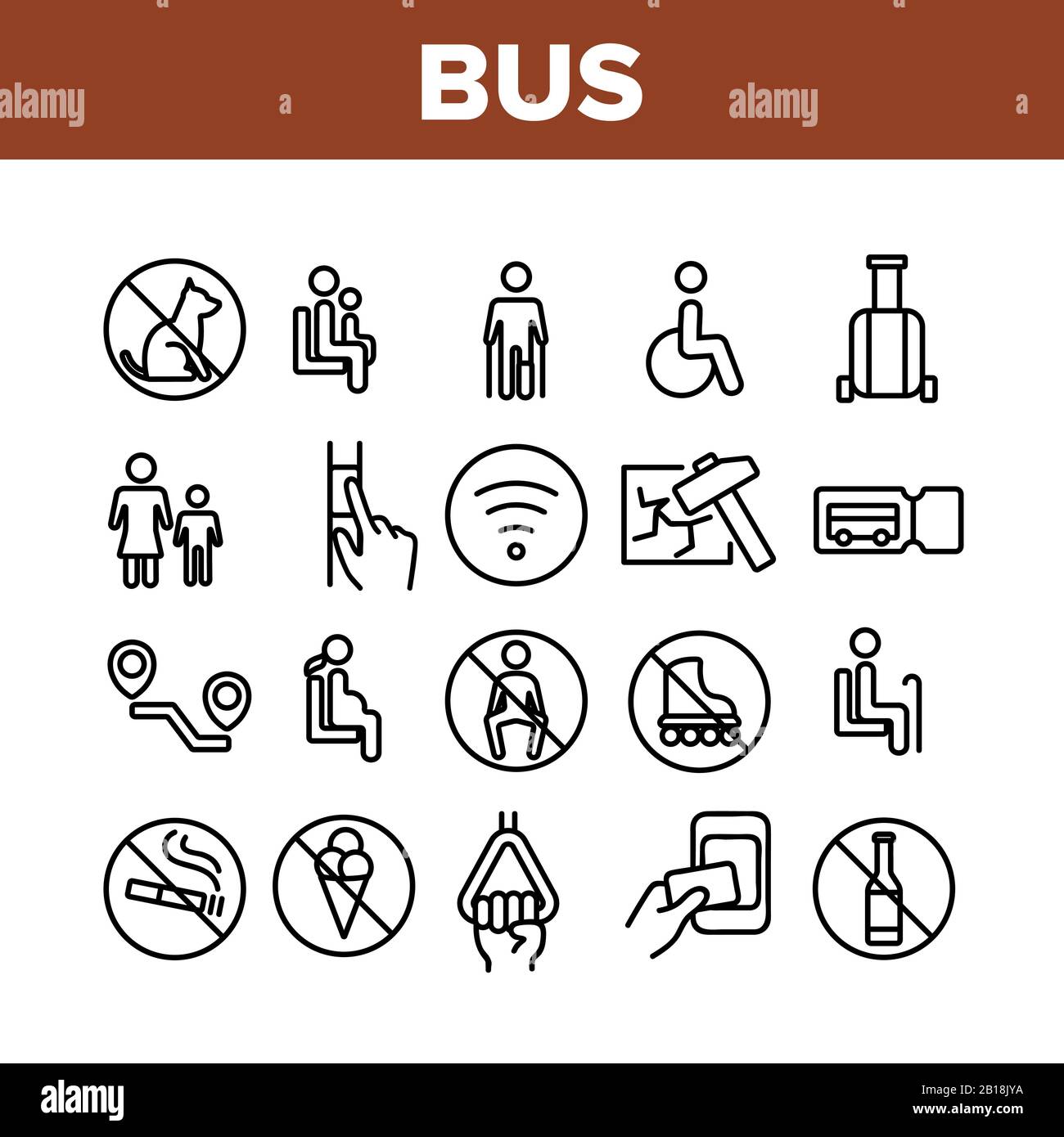 Bus Travel Prevent Collection Icons Set Vector Stock Vector Image & Art ...