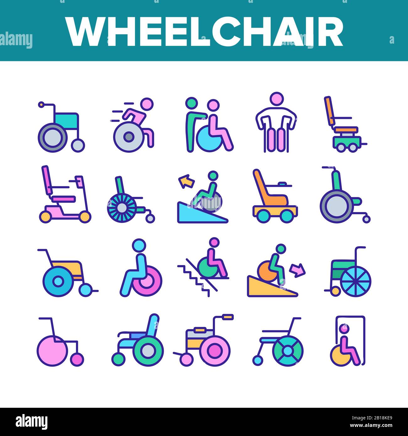 Wheelchair For Invalid Collection Icons Set Vector Stock Vector Image ...