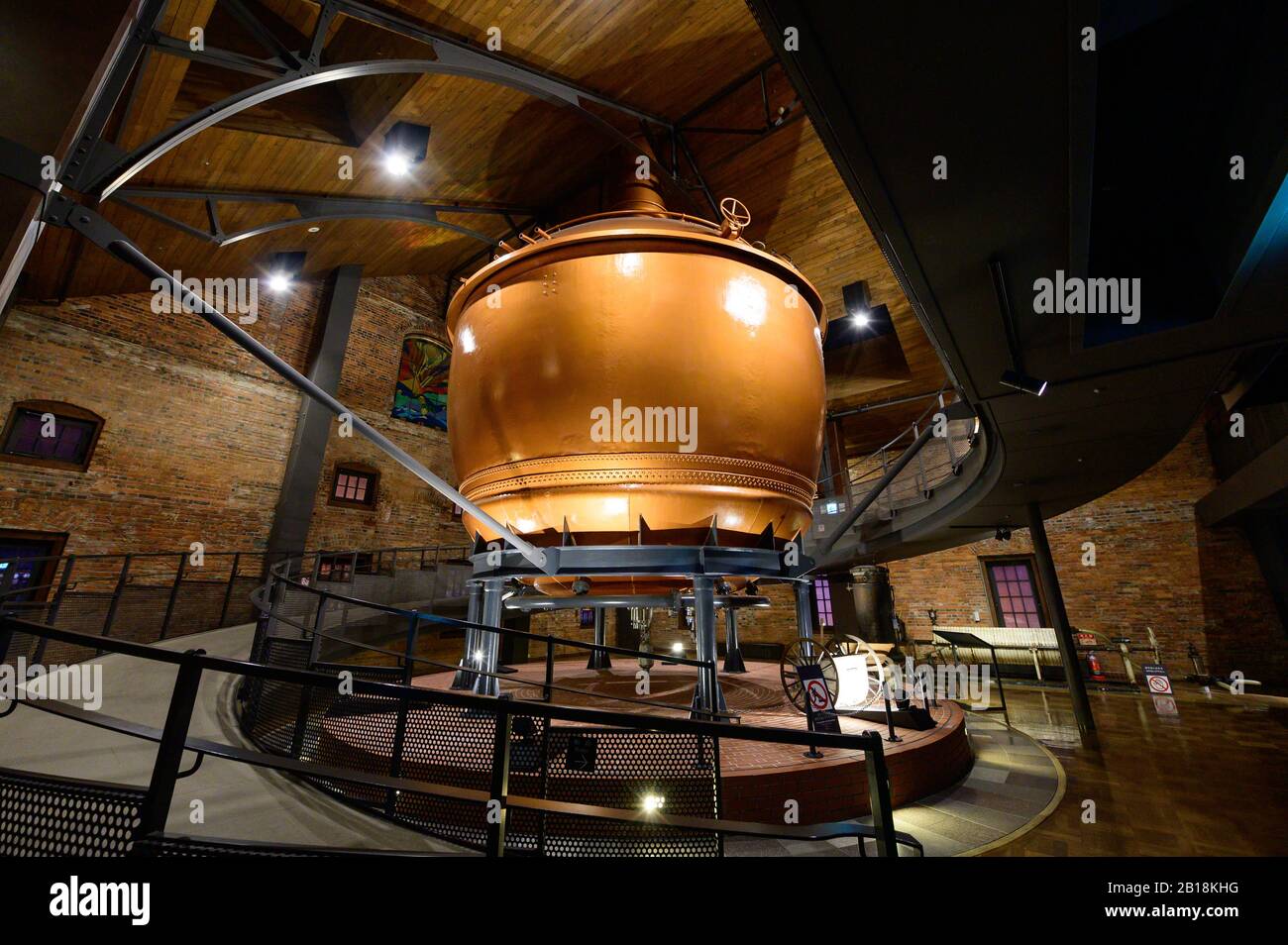 Traditional copper distillery tanks in Sapporo Beer Museum Stock Photo