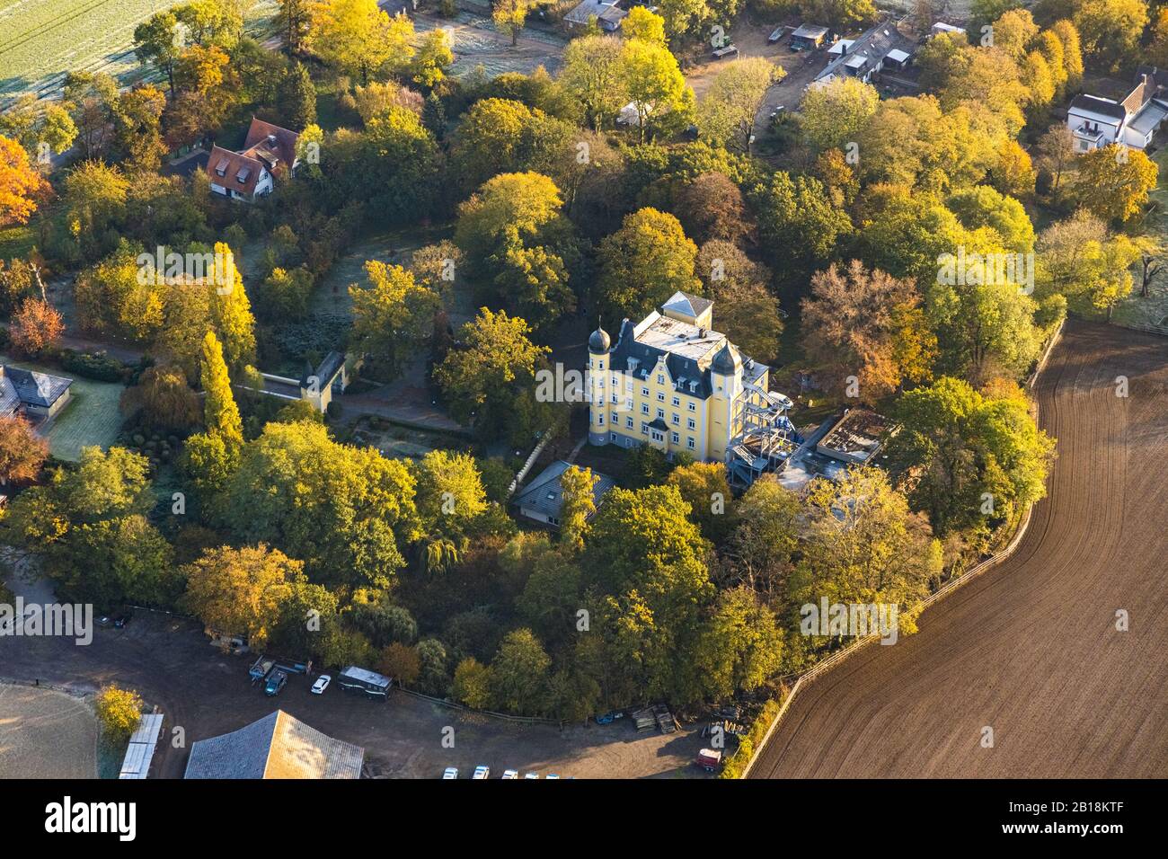 Aerial photograph, private school and boarding school Carpe Diem House Broich GmbH Willich, Krefeld, Niederrhein, North Rhine-Westphalia, Germany, for Stock Photo