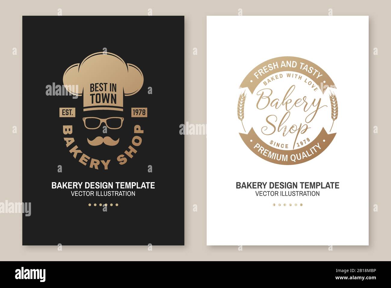 Set of Bakery shop badge. Vector illustration. Concept for poster, flyer, bakery template. Design with chef hat , rolling pin, dough, wheat ears silhouette. For frames, packaging Stock Vector