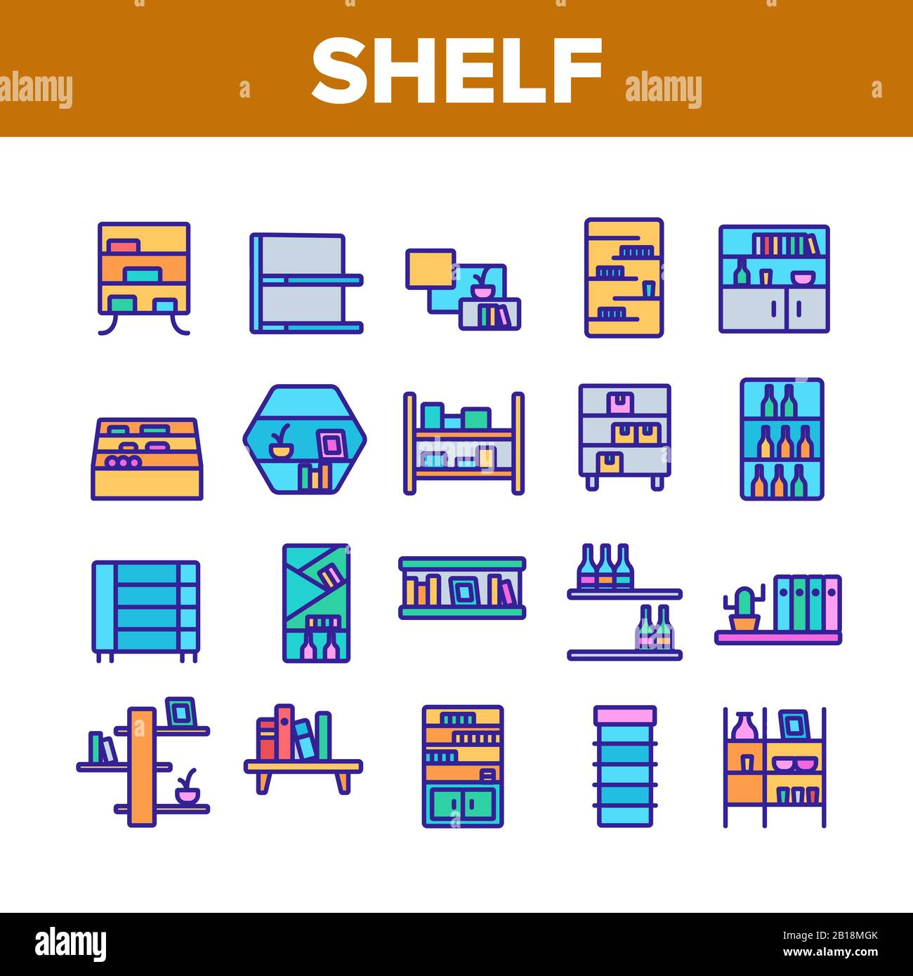 Shelf Room Furniture Collection Icons Set Vector Stock Vector Image ...