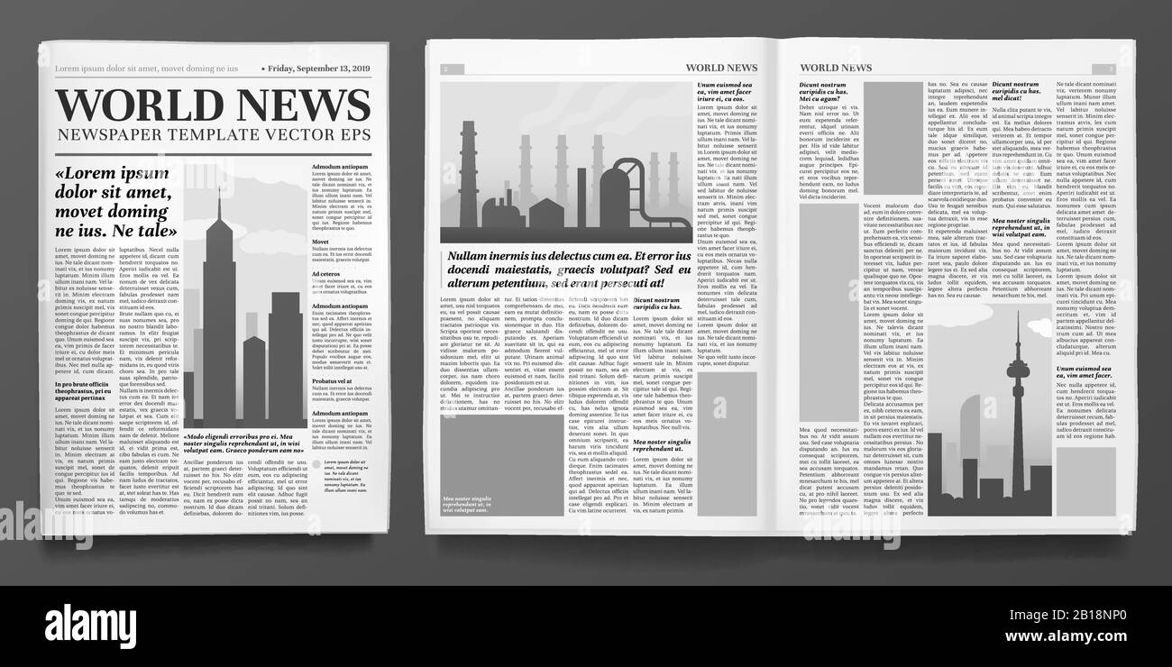 Business newspaper template. Financial news headline, newspapers pages and finance journal isolated vector illustration layout Stock Vector