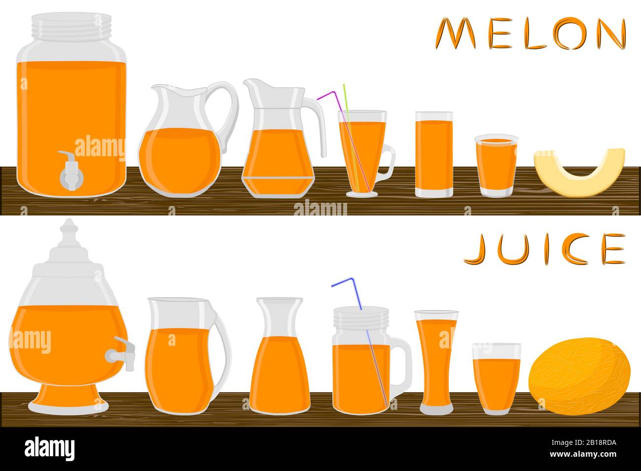 Illustration on theme big kit different types glassware, melon in jugs