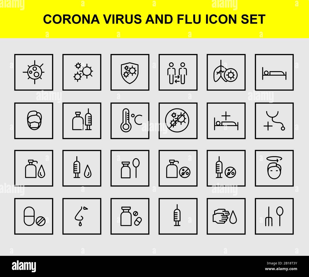 Corona virus and flu icon set with outline style.Editable vector. Isolated. Stock Photo