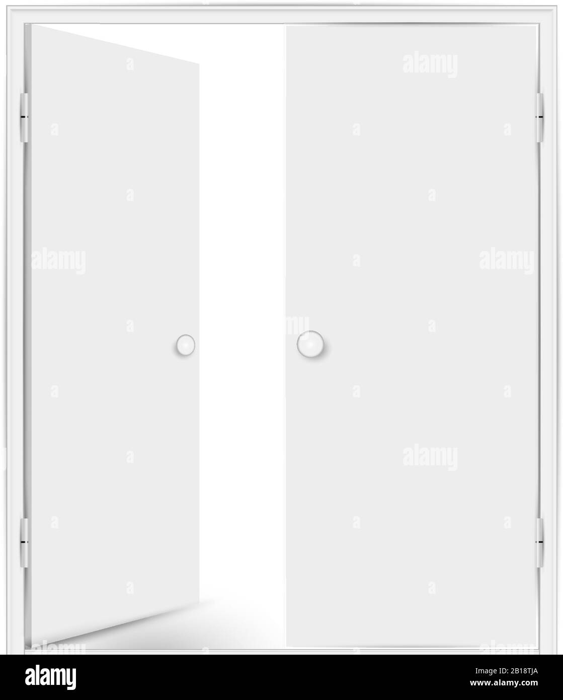 Double white door, one of the doors is open. Vector illustration isolated on white background. Stock Vector