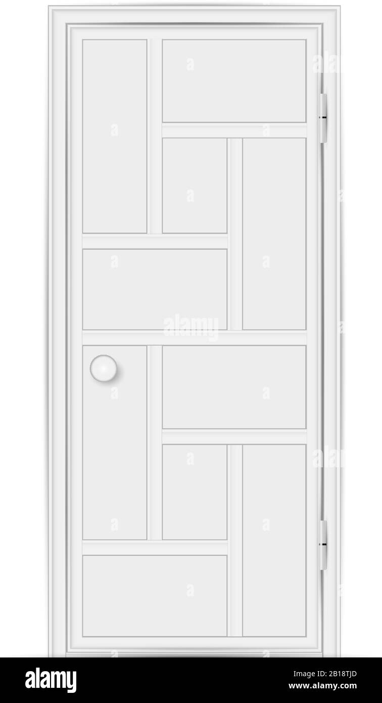 Modern white door with geometric pattern isolated on white background ...