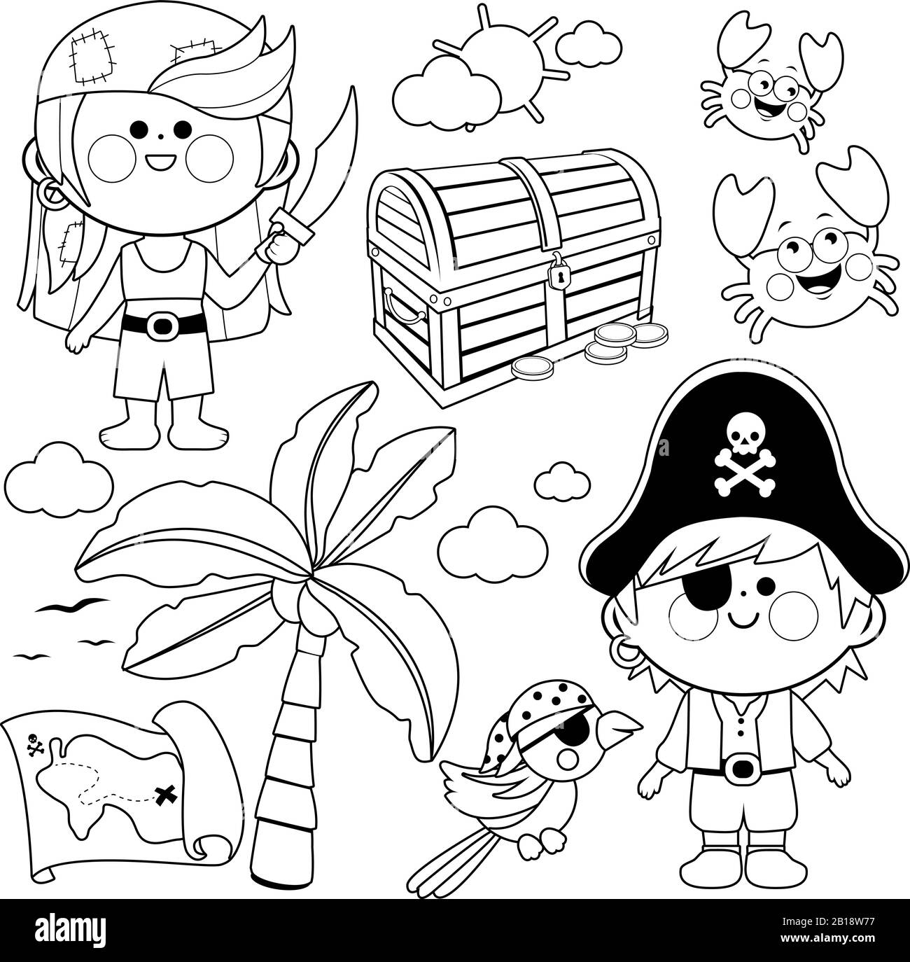 Pirate Children Vector Set Vector Black And White Coloring Page Stock Vector Image Art Alamy
