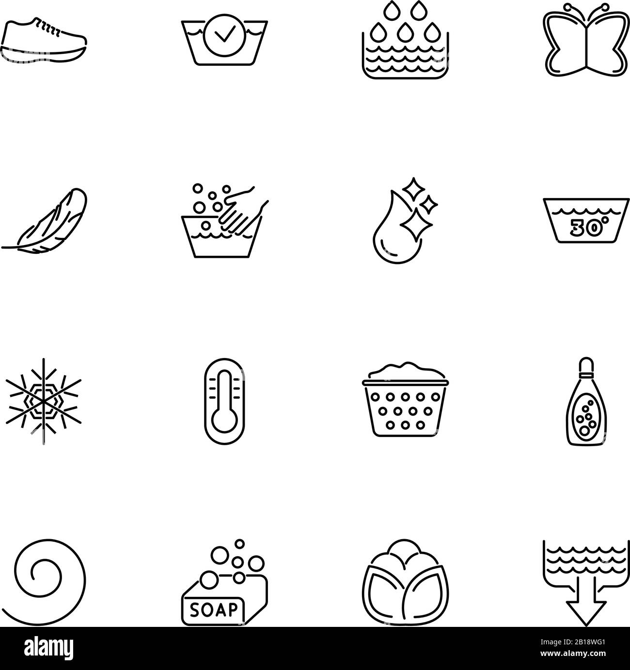 Washing, Laundry, Wash outline icons set - Black symbol on white background. Washing, Laundry, Wash Simple Illustration Symbol - lined simplicity Sign Stock Vector