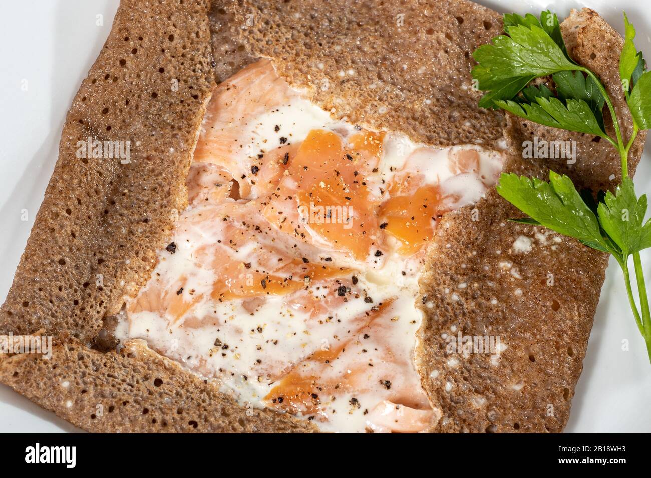 an homemade Breton crepe with egg Stock Photo