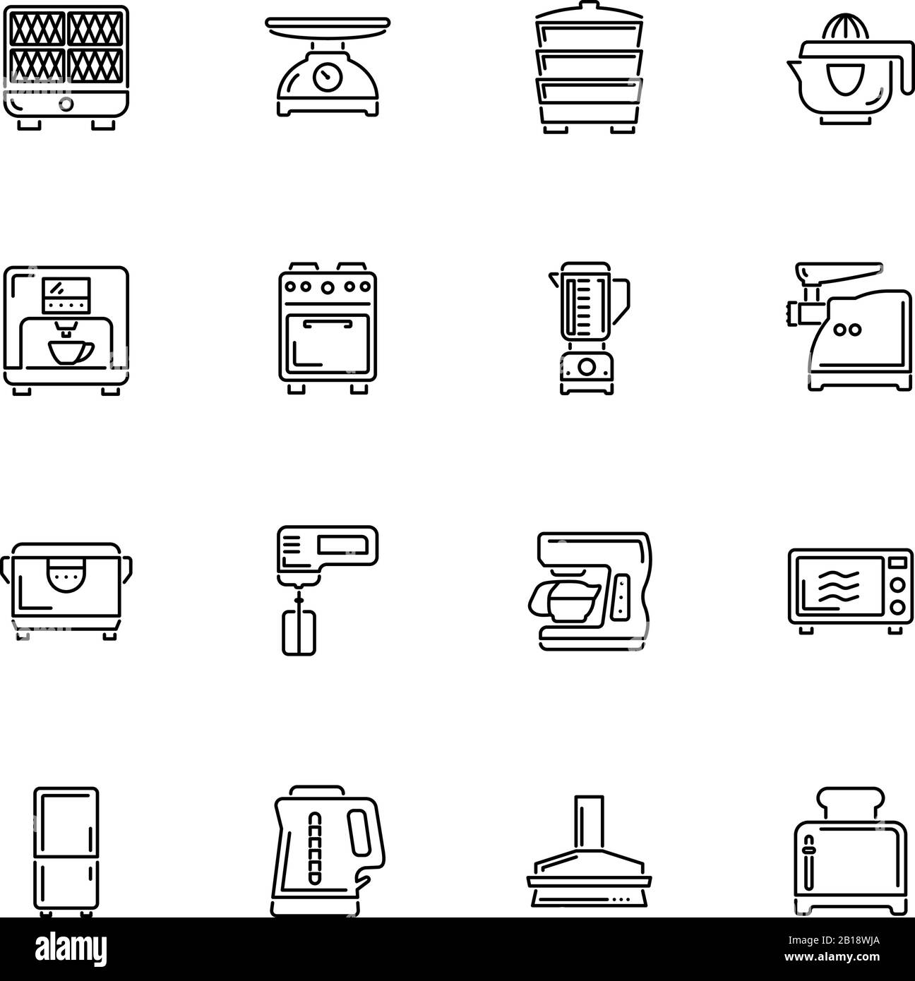 Kitchen Equipment, Tools outline icons set - Black symbol on white background. Kitchen Equipment, Tools Simple Illustration Symbol - lined simplicity Stock Vector
