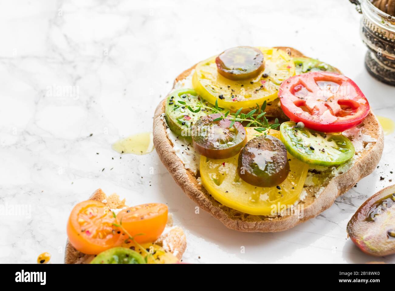 Italian Appetizer Friselle With Tomatoes Cheese And Thyme Italian Cuisine Healthy Vegetarian Food Quick And Easy Snack Antipasti Concept Copy Sp Stock Photo Alamy
