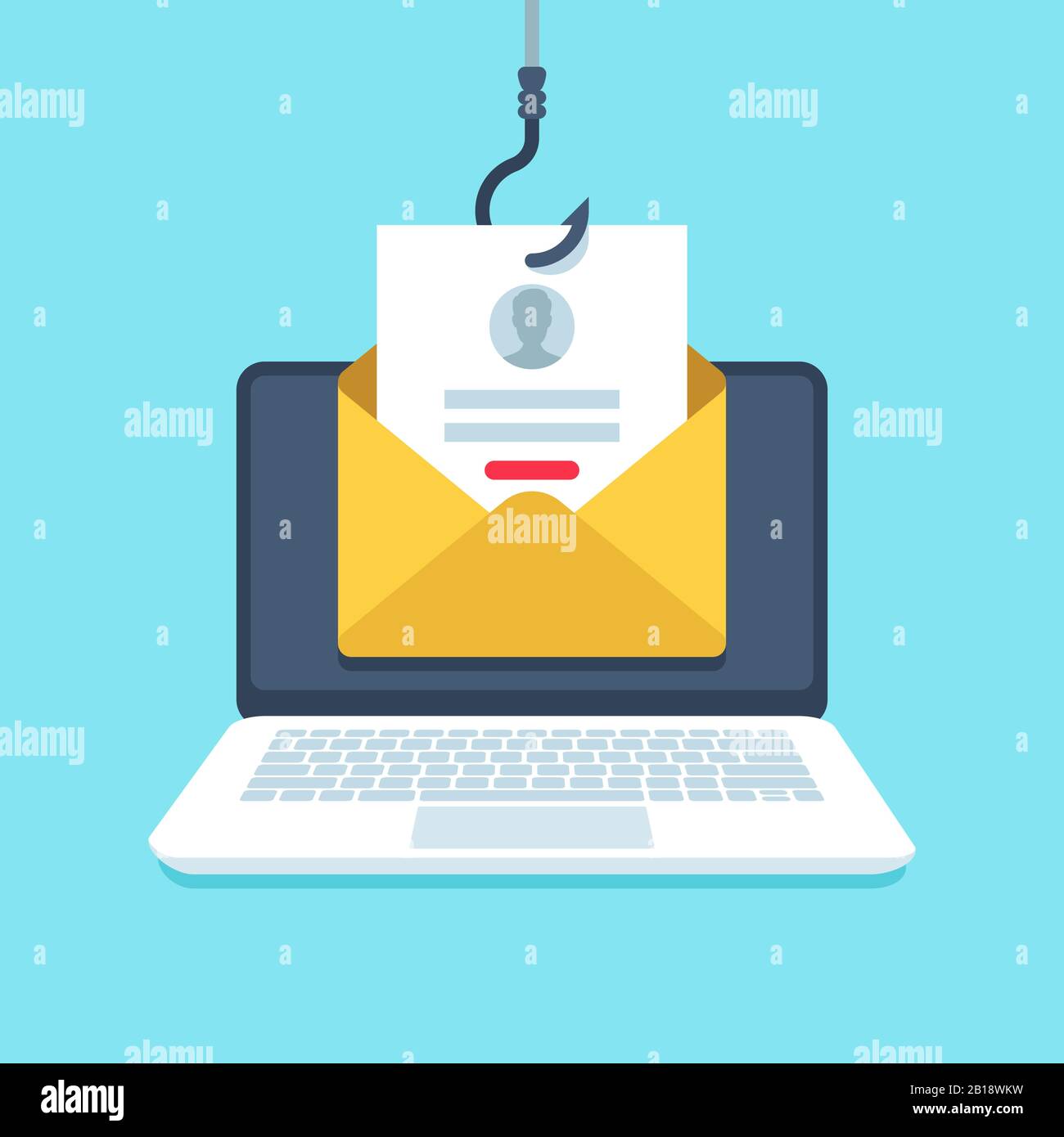 Phishing email. Forgery login page, email on hook, malware privacy protection vector concept illustration Stock Vector