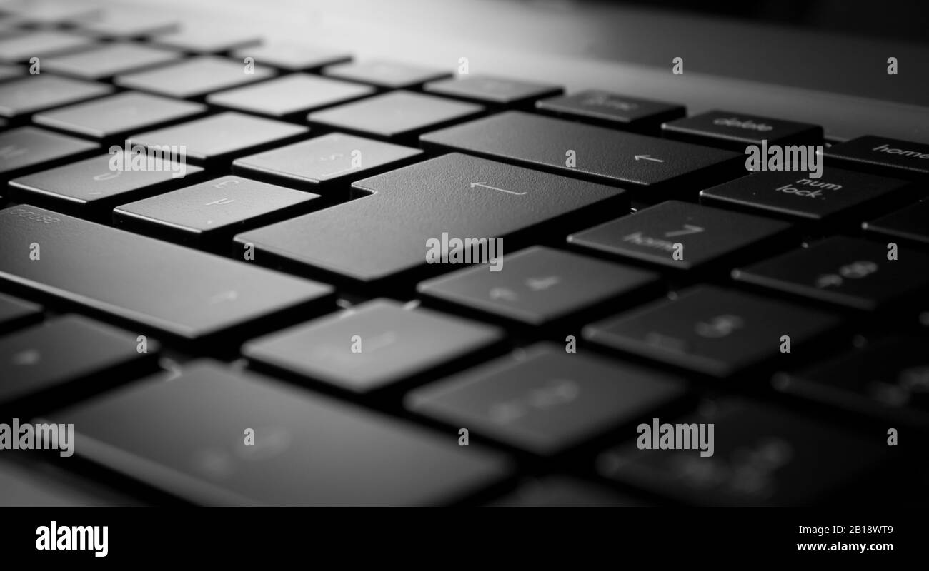 Monochrome laptop keyboard close up with french key layout (monochrome) Stock Photo