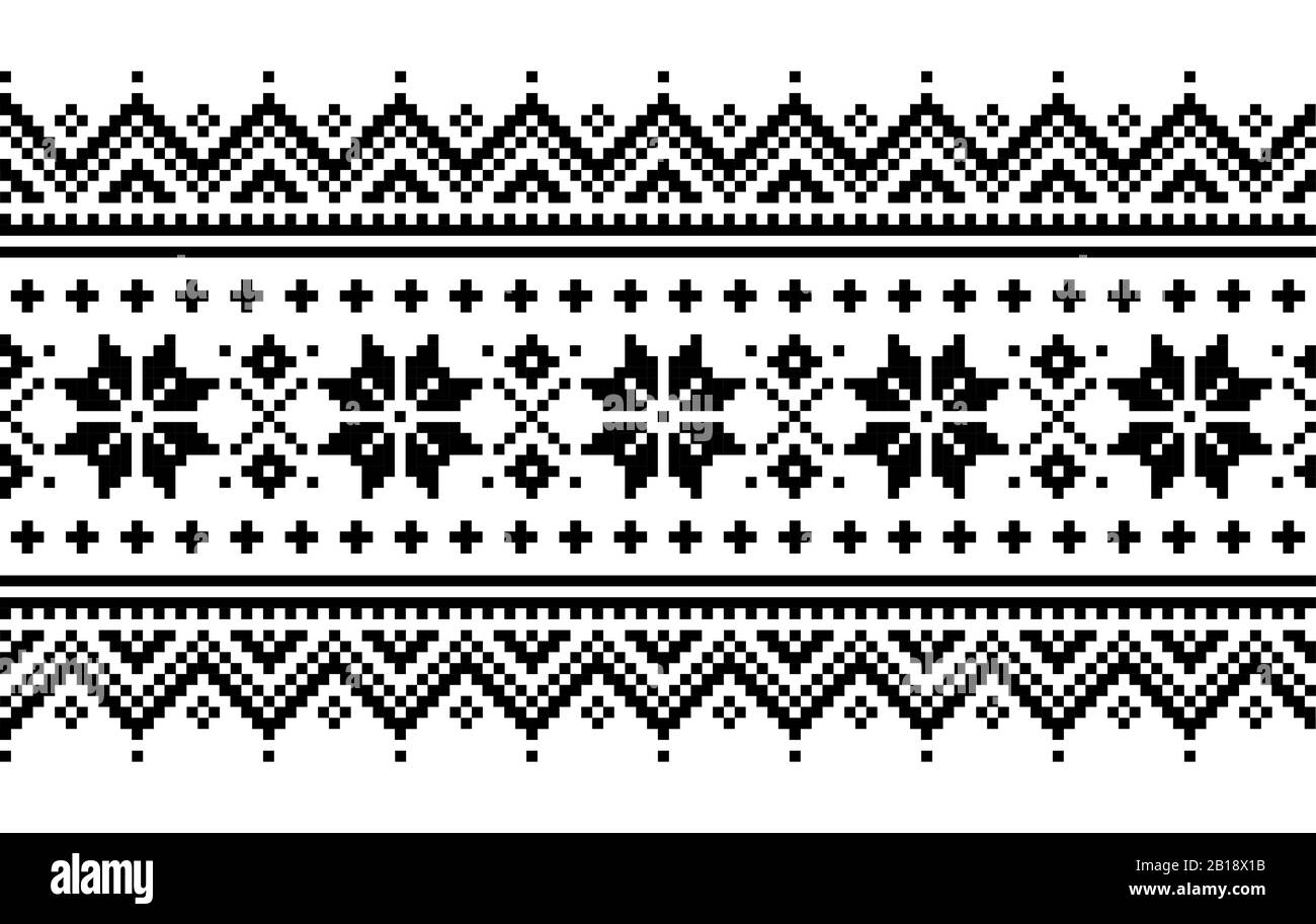 Christmas vector long seamless winter pattern, inspired by Sami people, Lapland folk art design, traditional knitting and embroidery Stock Vector