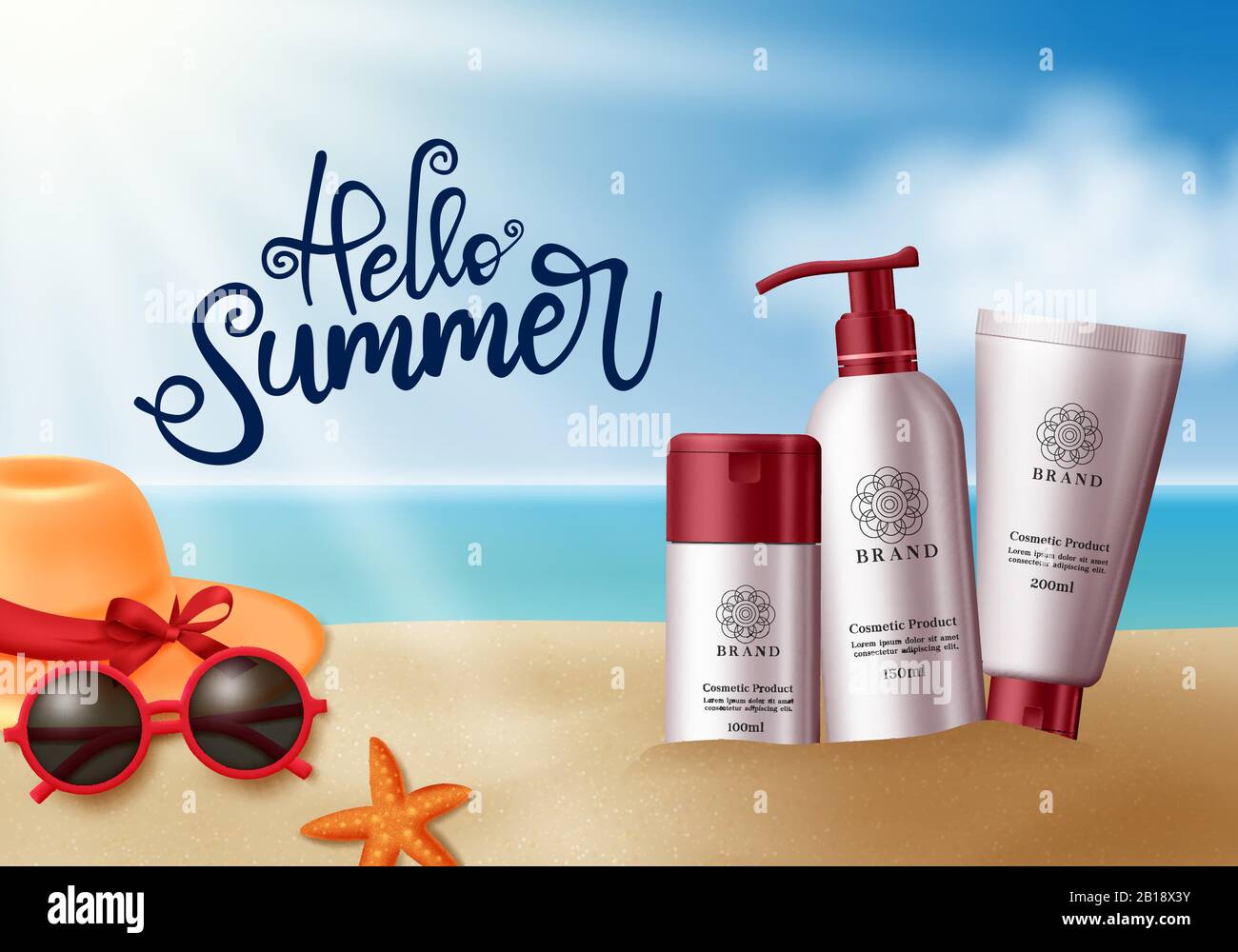 Hello summer greeting text vector concept design. Summer beach ...