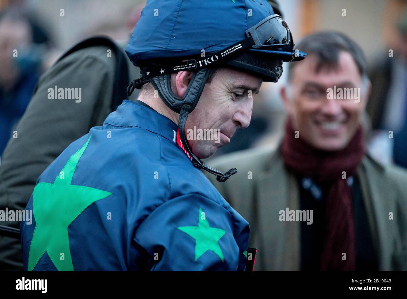 Jockety Leighton Aspell at Fontwell racecourse todayt, Sussex, UK. Her announced he is retiring after today. Stock Photo