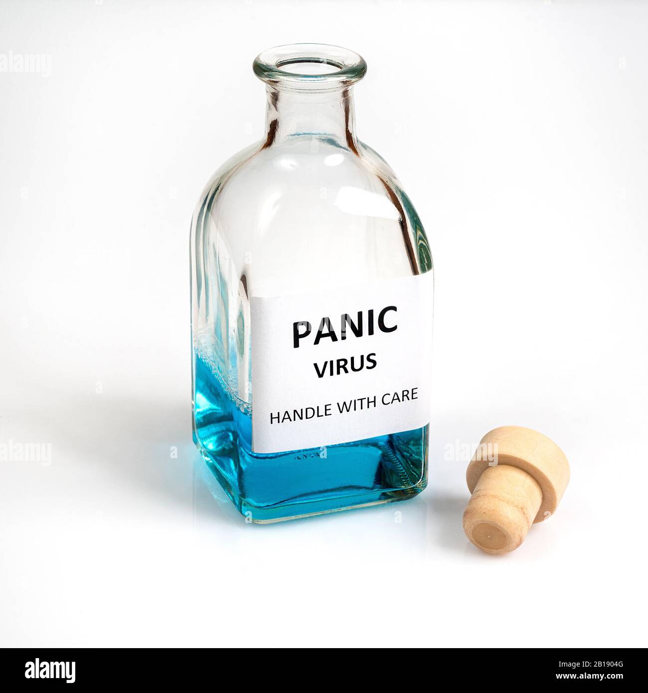 A glass bottle containing the panic virus Stock Photo