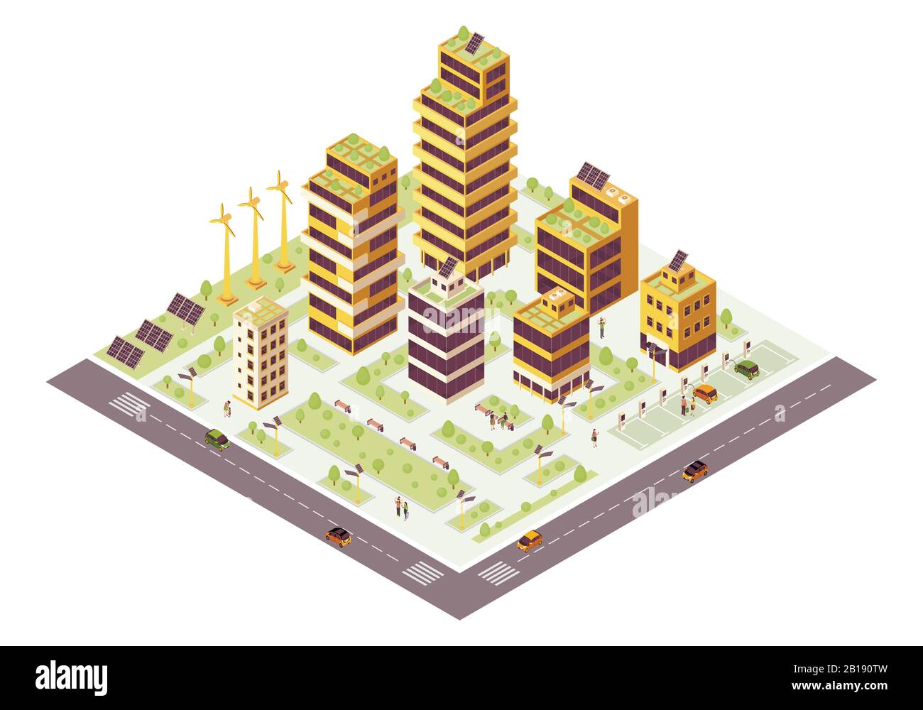 Eco city isometric color vector illustration Stock Vector
