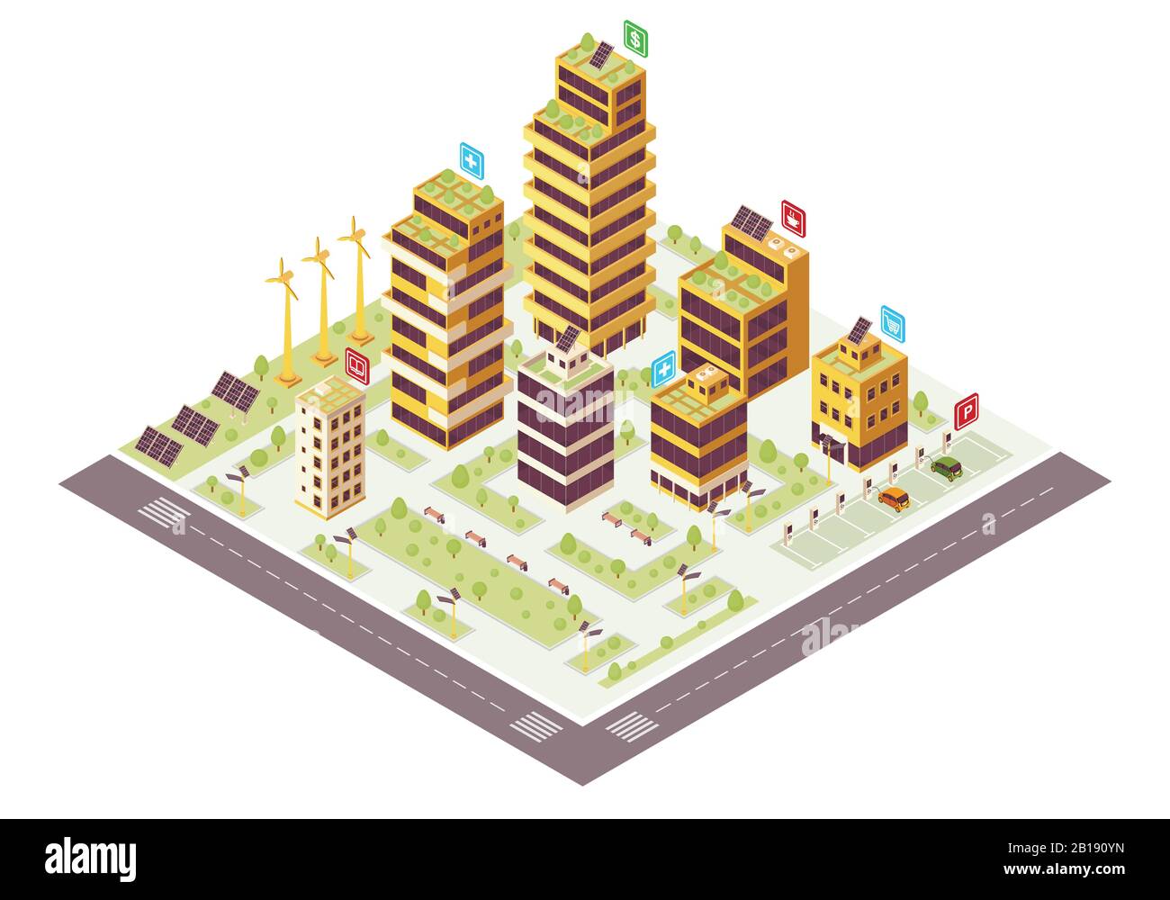 Eco city isometric color vector illustration Stock Vector Image & Art ...