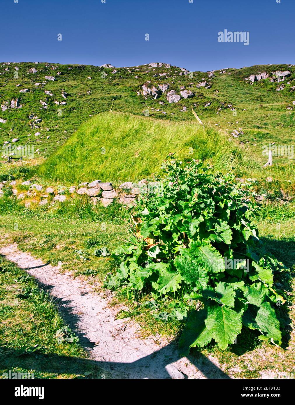 Reconstructed Iron Age house, Great Bernera, Isle of Lewis, Outer Hebrides, Scotland Stock Photo