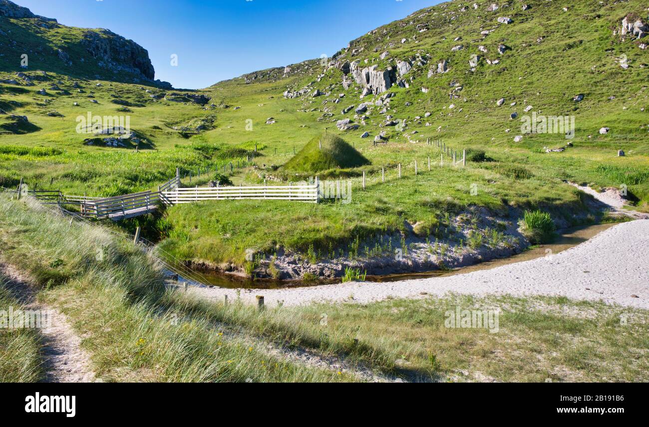 Replica of Iron Age house, Great Bernera, Isle of Lewis, Outer Hebrides, Scotland Stock Photo