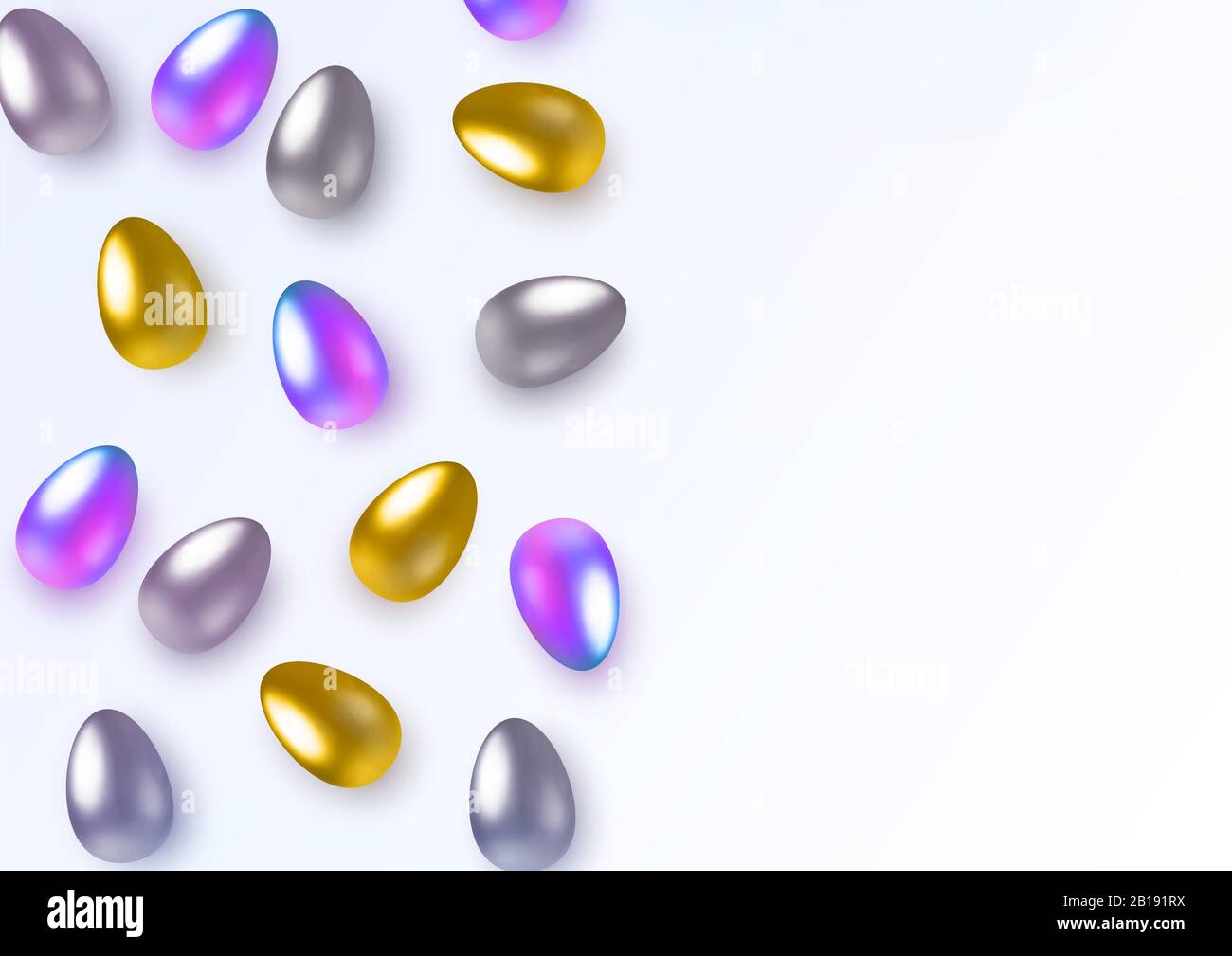 Basic RGBHappy easter with easter holographic, gold and silver eggs. Horizontal template for products, advertizing, web banners, leaflets Stock Vector
