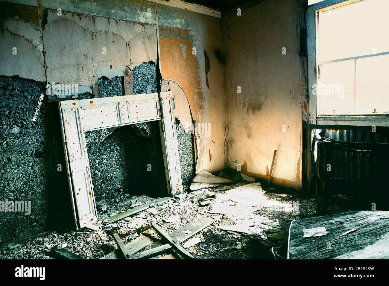 Interior of abandoned crofters house, Isle of Harris, Outer Hebrides, Scotland Stock Photo