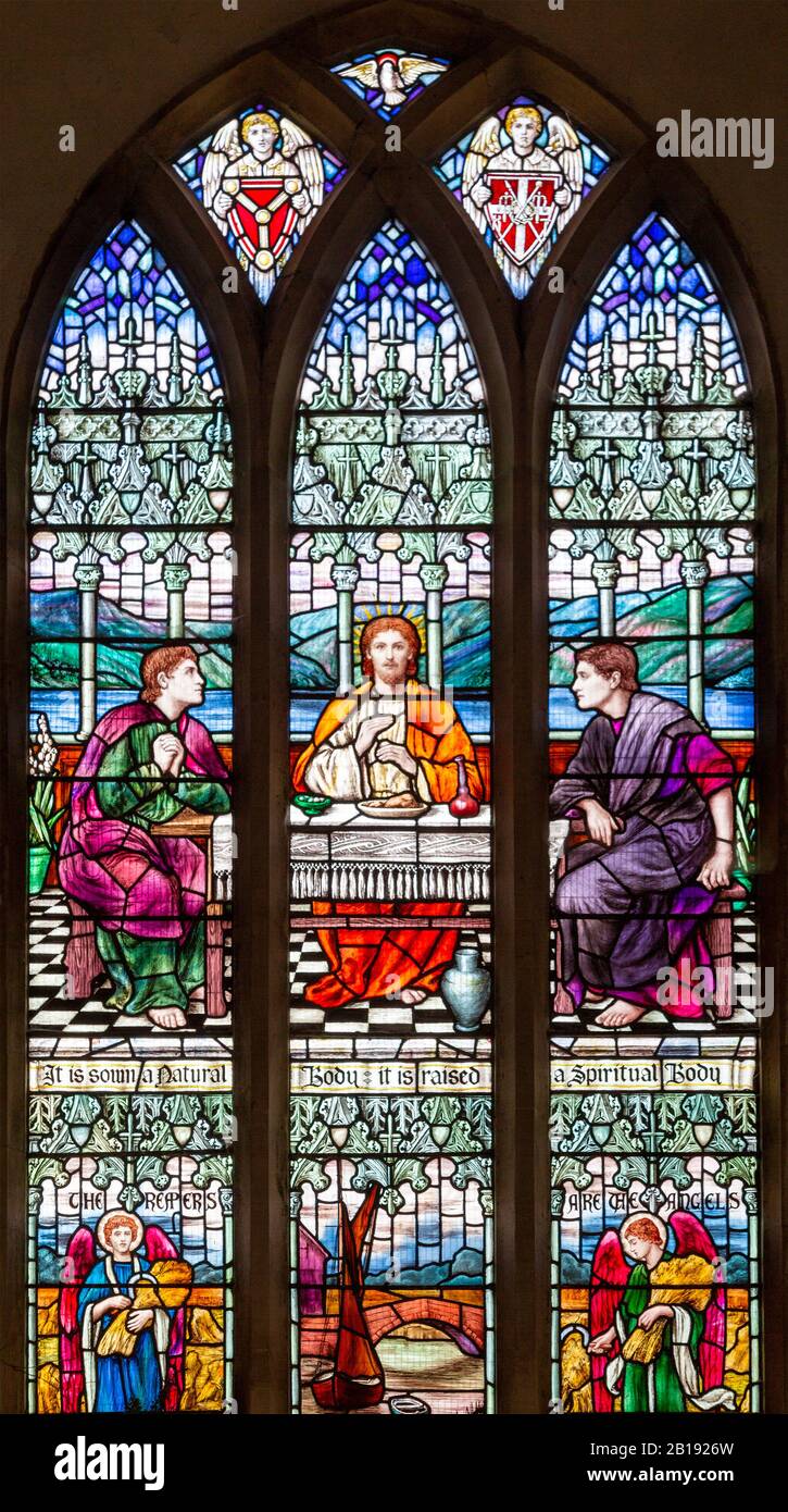 Stained glass east window by M Lowndes c 1920, 'Christ breaking Bread