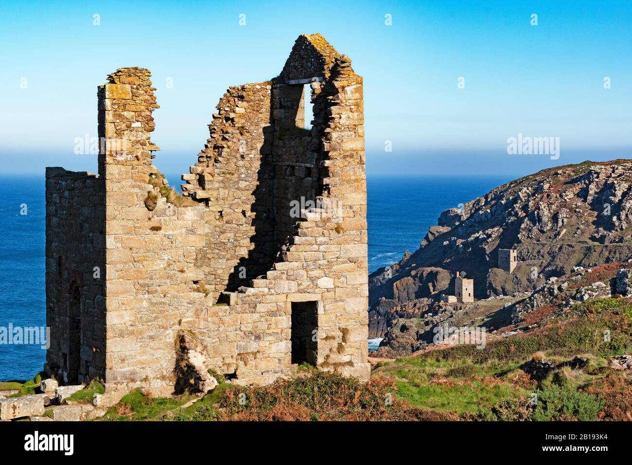 abandoned tin mine at botallack in cornwall, england, britain. Stock Photo