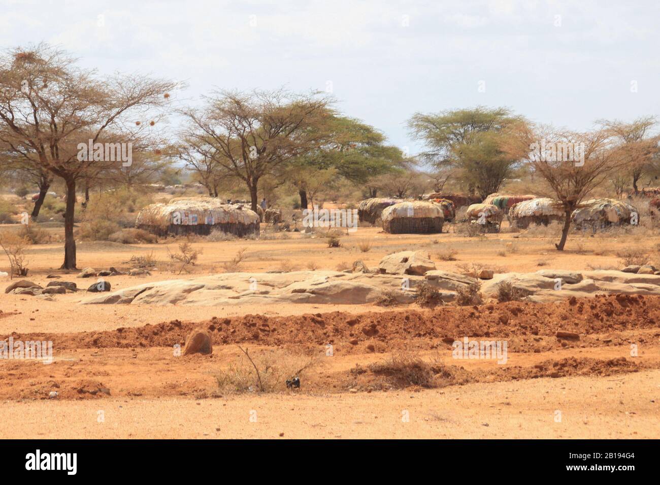 Marsabit, Kenya - January 16, 2015: The traditional dwellings of the huts of the Samburu tribe in northern Kenya, near the border with Ethiopia. Stock Photo