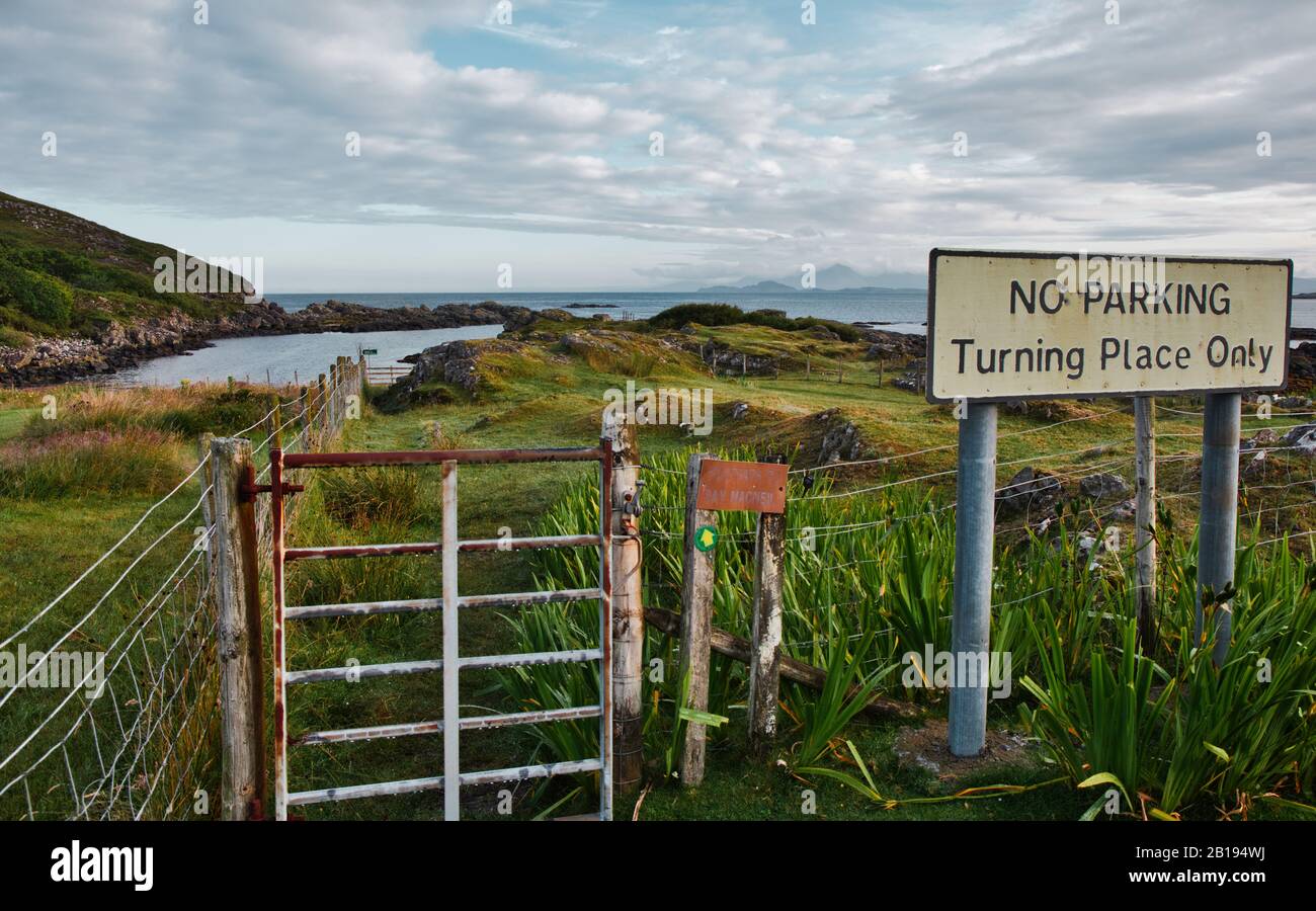 No parking turning place only sign at Portuairk on the wild and remote Ardnamurchan Peninsula, Lochaber, Highland, Scotland Stock Photo