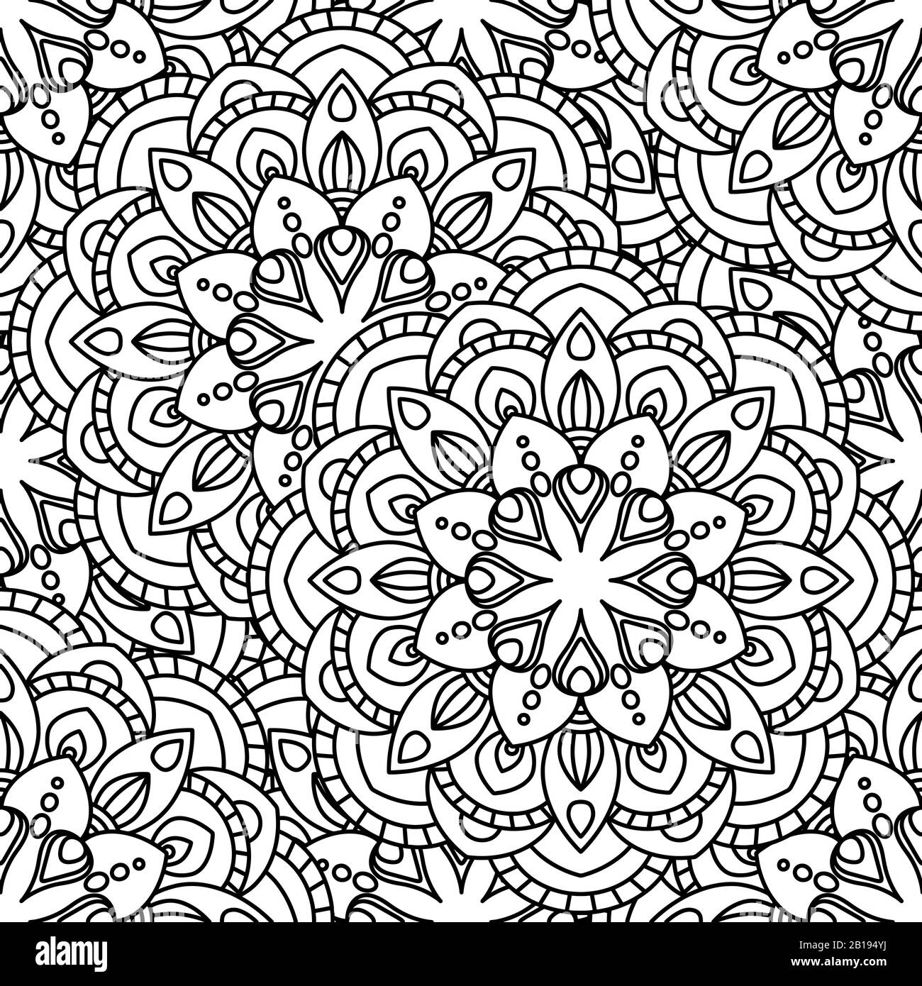 Mandala ethnic seamless pattern. Adult coloring page. Black and white  repeat pattern background. Vector illustration Stock Vector Image & Art -  Alamy