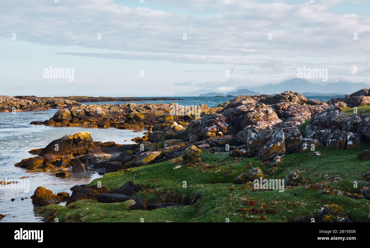 Wild and rocky Atlantic coast at Portuairk, Ardnamurchan Peninsula, Lochaber, Highland, Scotland Stock Photo