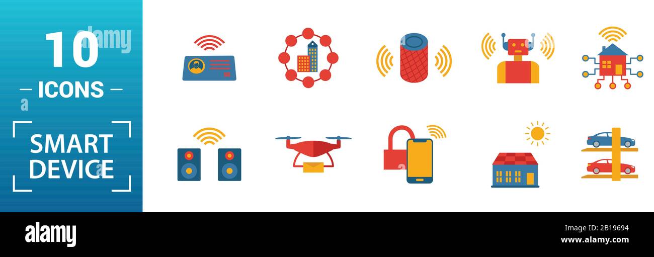 Smart Devices icon set. Include creative elements drone, smart car ...
