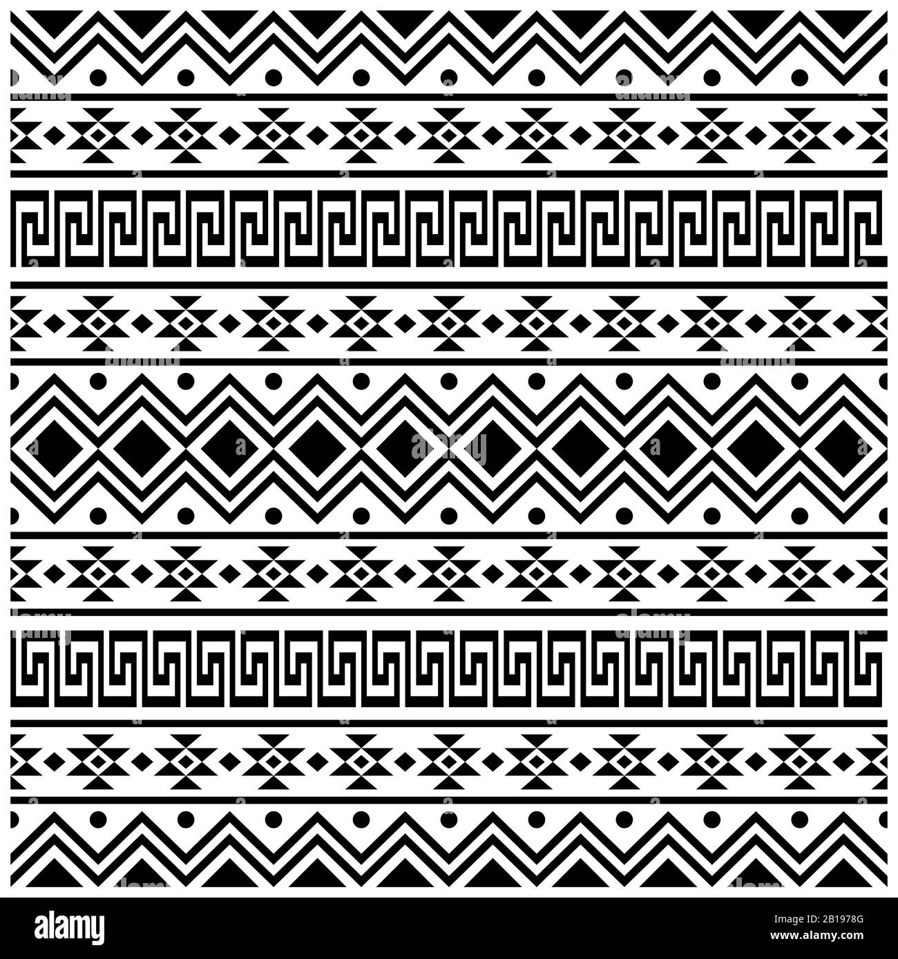 Stripe Ethnic Aztec Pattern design. Tribal ethnic seamless pattern Illustration vector in black and white color Stock Photo