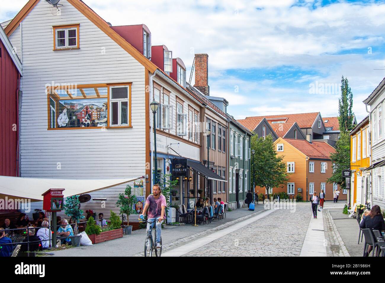 Outdoor Cafe In Street Of Trondheim Centre. Norway Stock Photo - Alamy